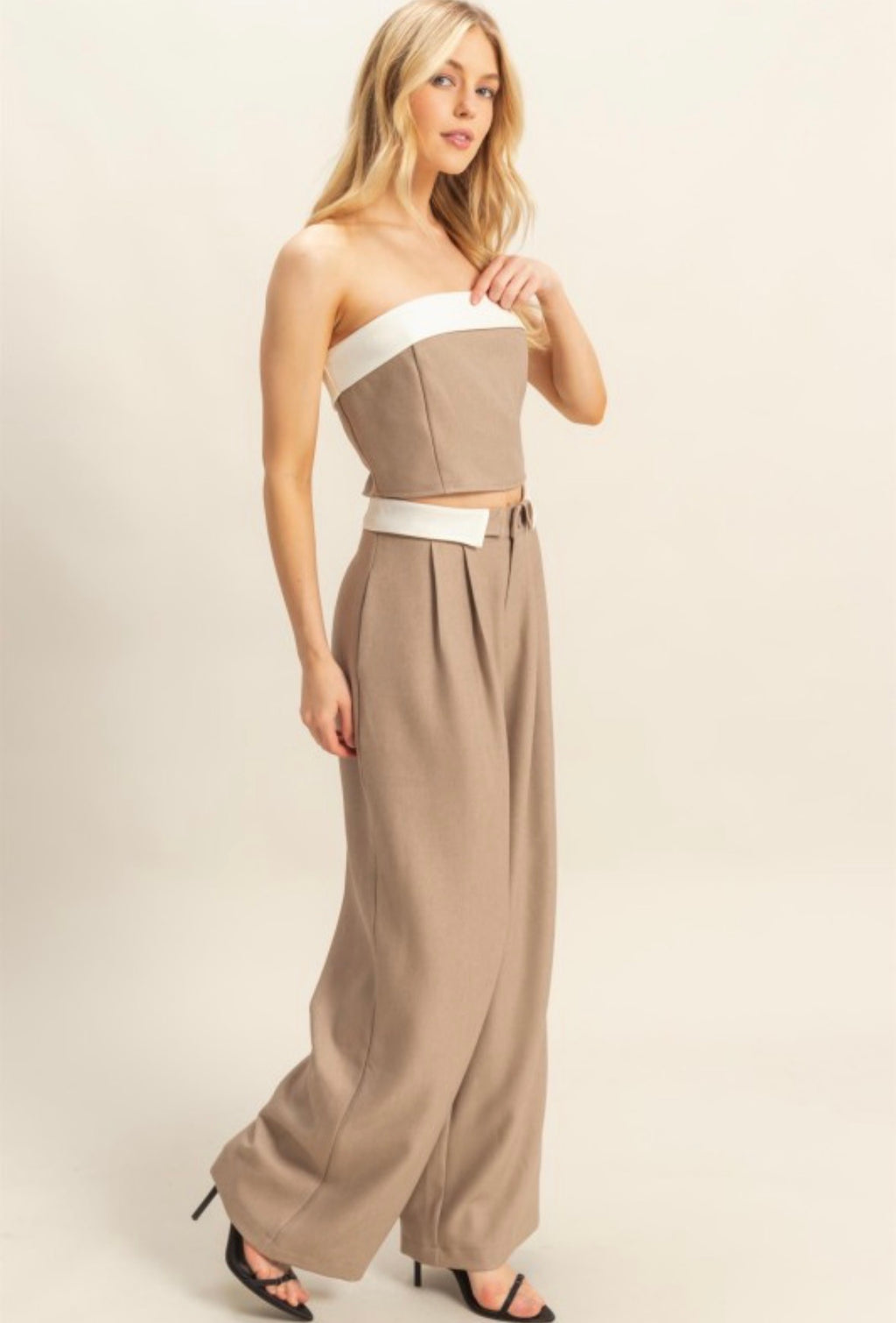 Off-shoulder Top And Wide-leg Pants Set