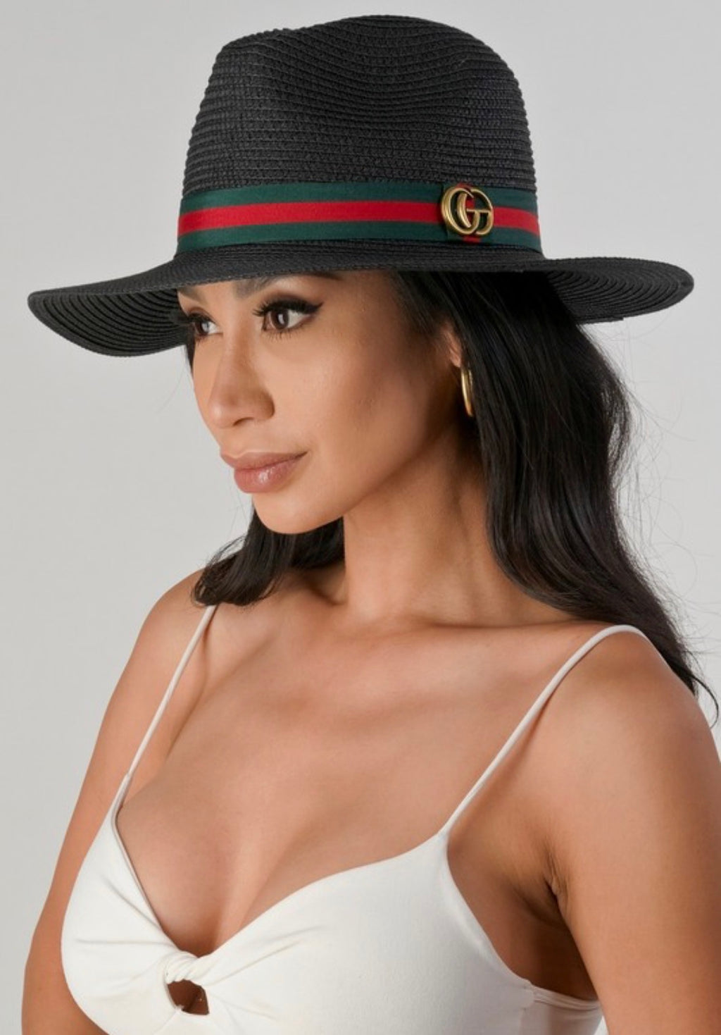 Green + Red Band Straw Fedora Hat