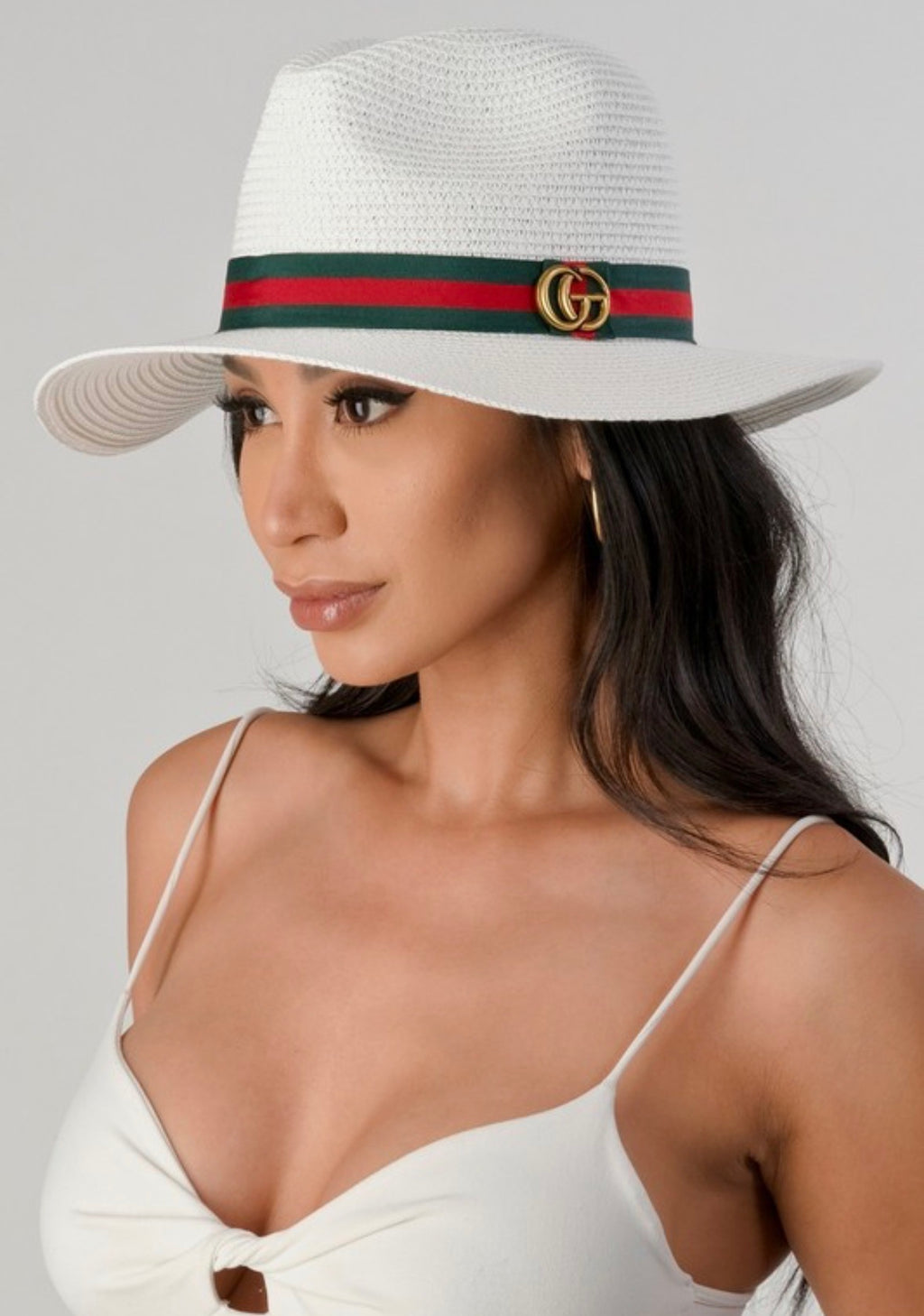 Green + Red Band Straw Fedora Hat