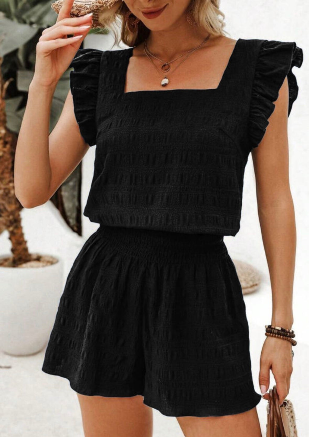 Square Neck Top + High Waist Short Set