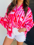 Pink Abstract Batwing Sleeve Shirt