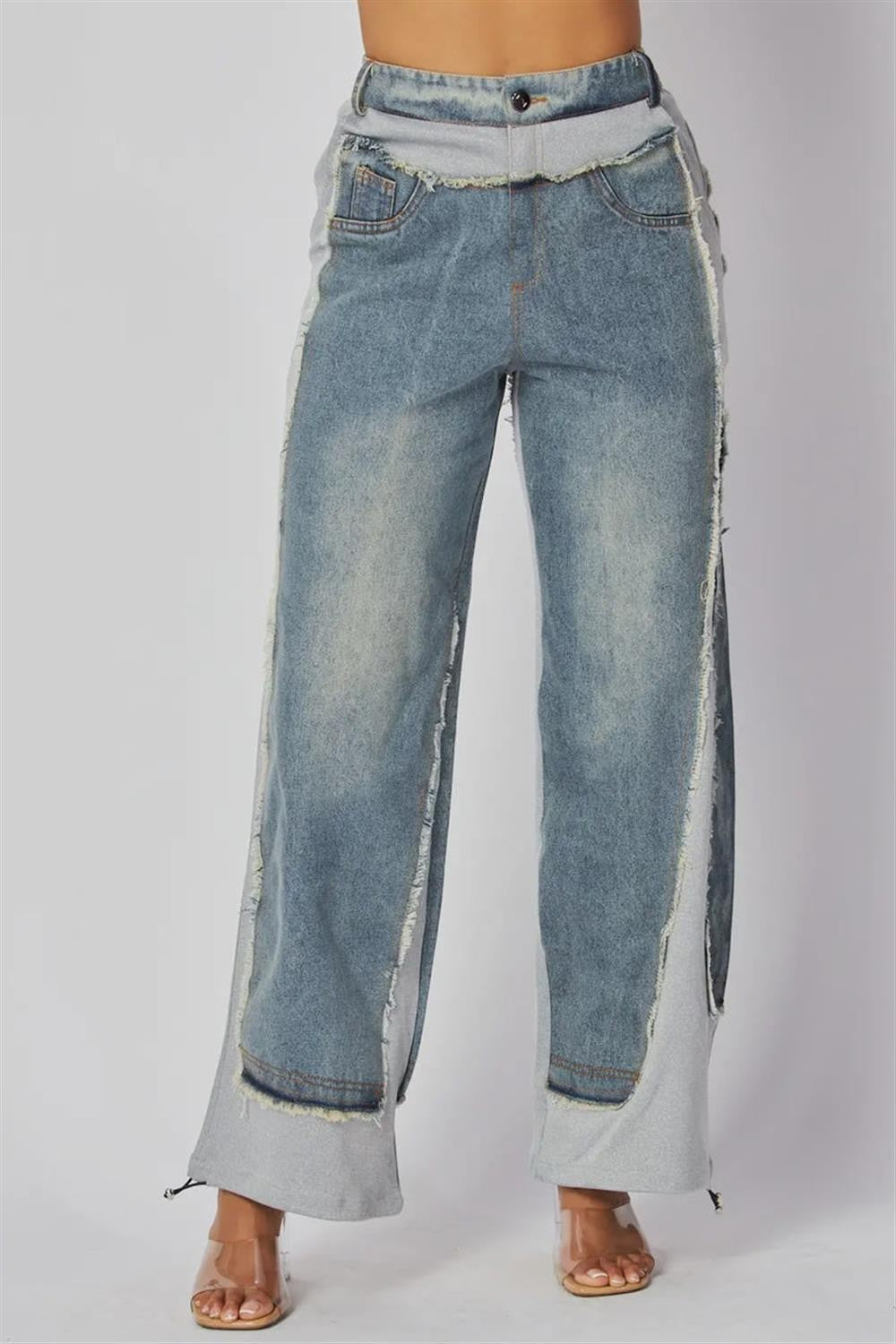 Denim Contrast Wide Leg Pants