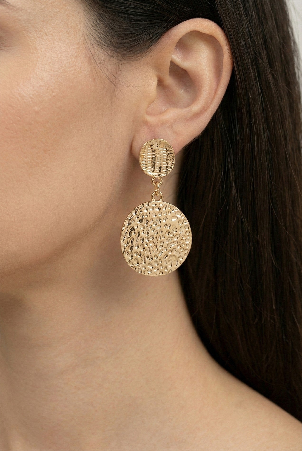 Hammered Disk Drop Earrings