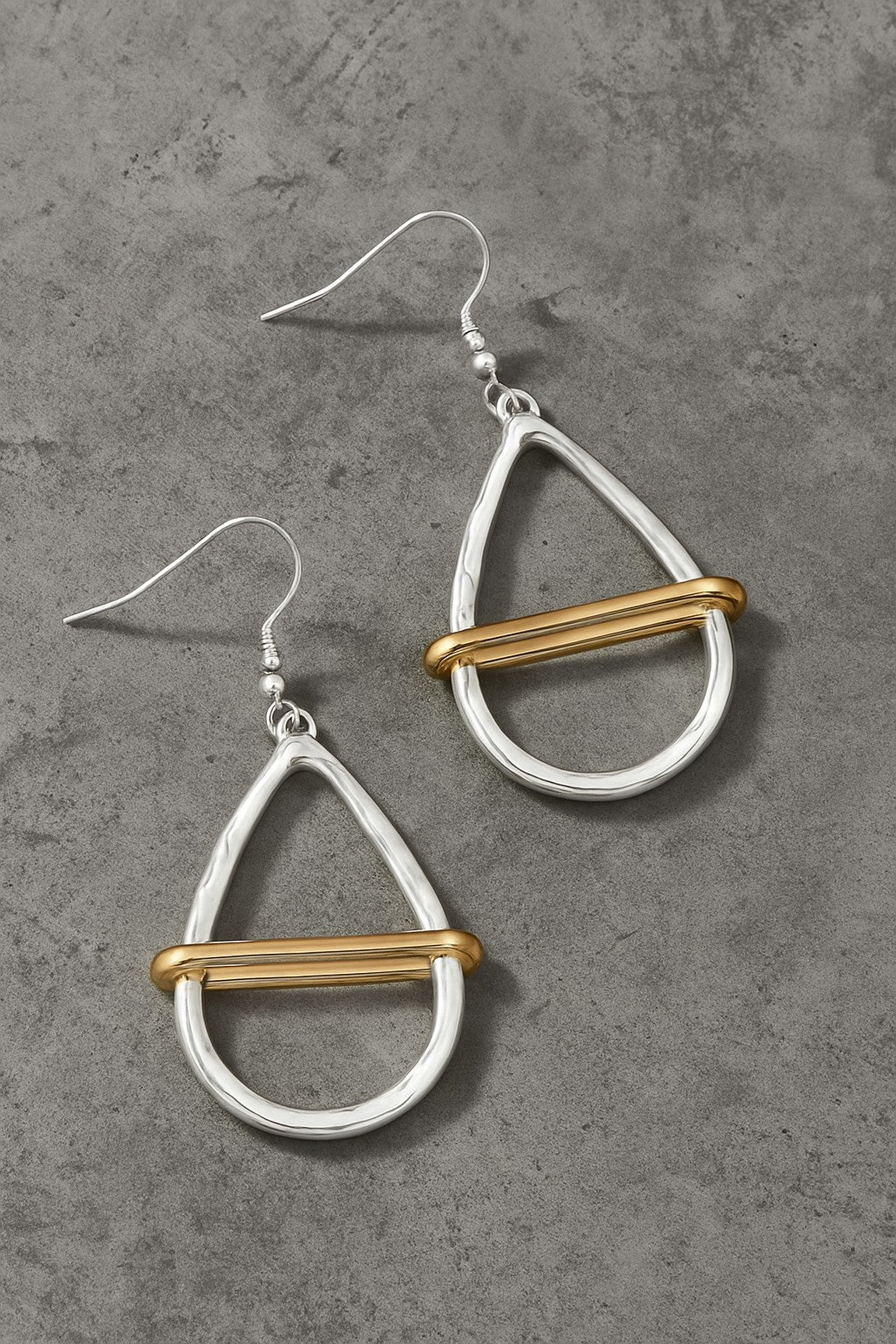 Two Tone Hammered Teardrop Earrings