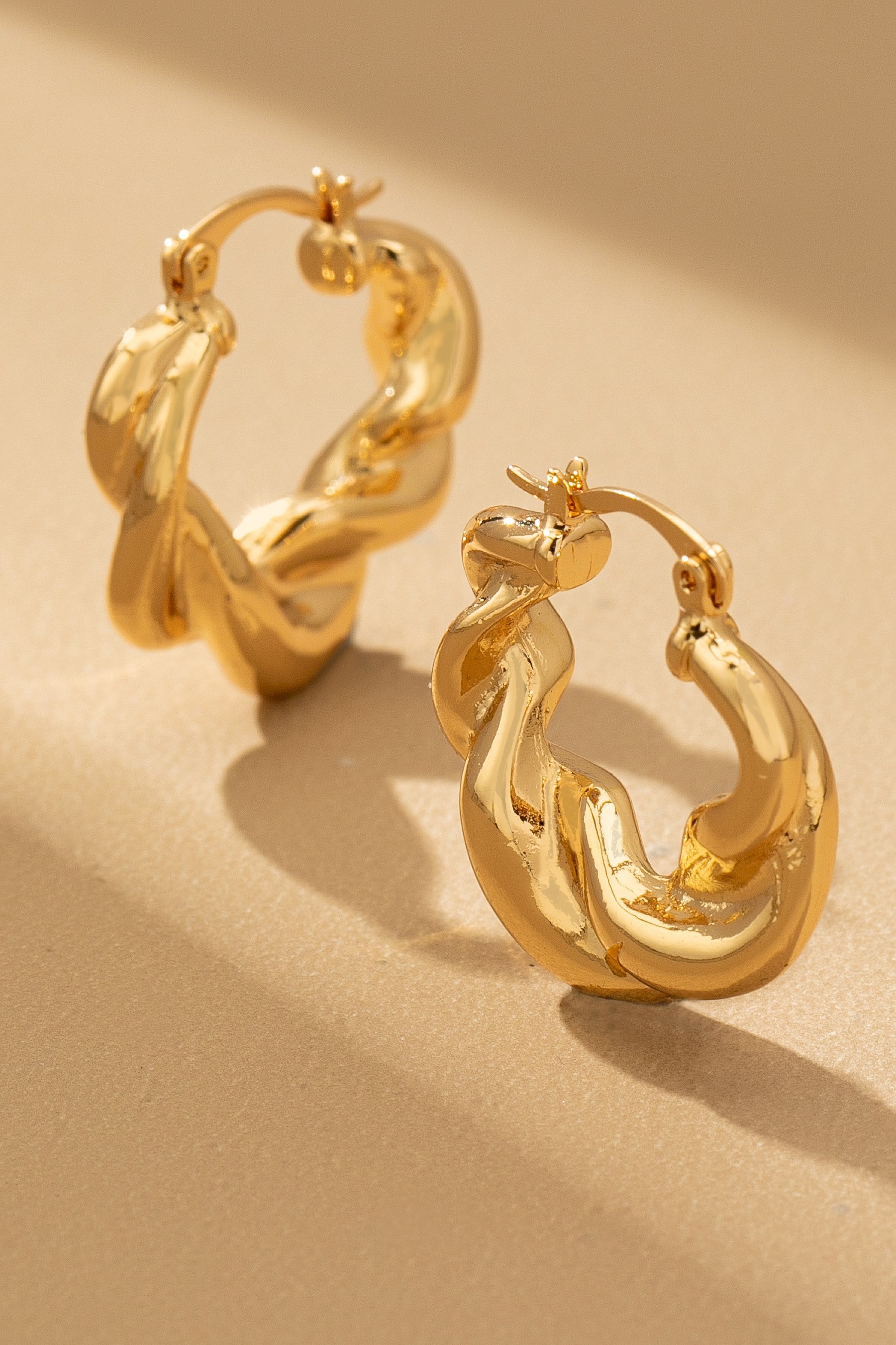 Twisted Sculptural Gold Hoop Earrings