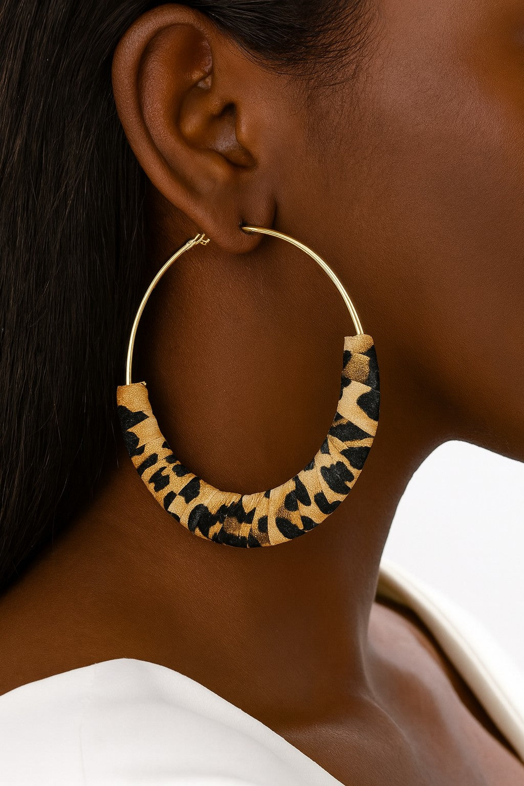 Oversize Skinny Wire Hoop With Leopard Fabric