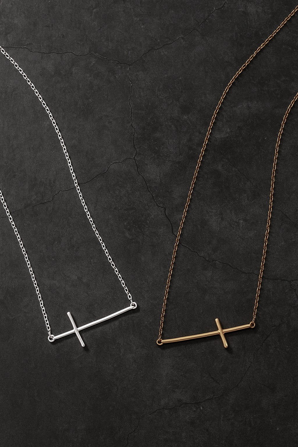 Hammered Sideway Cross Necklace