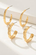 2 Pair Of Medium Texture Gold Hoop Earrings Set