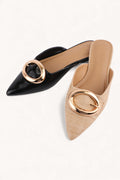 Gold Buckle Pointed Toe Mule