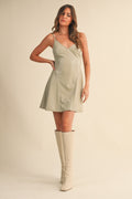 Faux Leather V-neck Flared Mini Dress