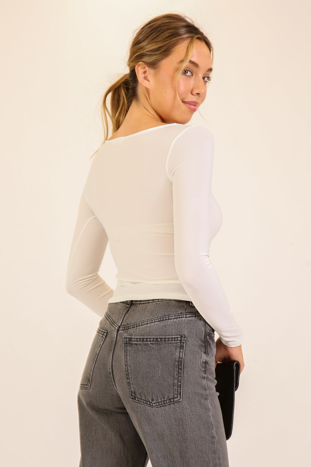 Asymmetrical Long Sleeve Ruched Top